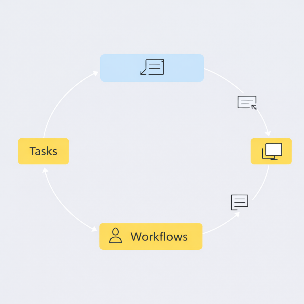 Illustration of organized workflows and business systems.